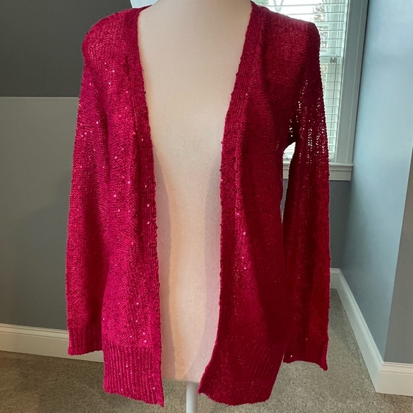 NWT Metaphor Sequined Bright Pink Fuchsia Sweater.  Size Small.  Open Front. - Picture 1 of 7